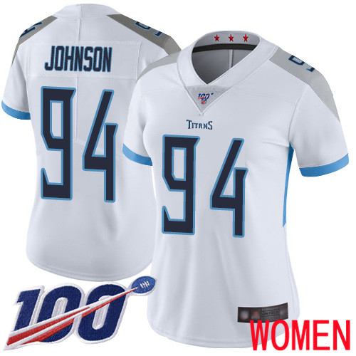 Tennessee Titans Limited White Women Austin Johnson Road Jersey NFL Football 94 100th Season Vapor Untouchable